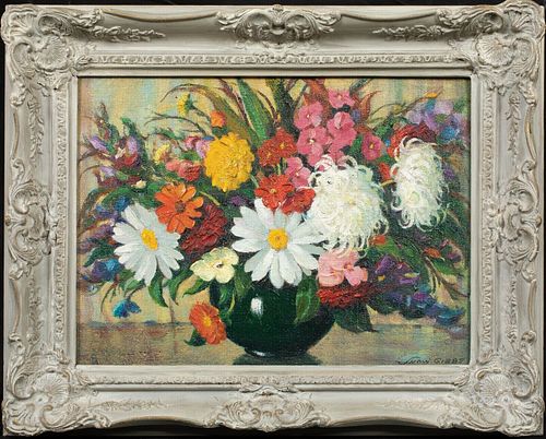 STILL LIFE OF SUMMER FLOWERS IN A VASE OIL PAINTING
