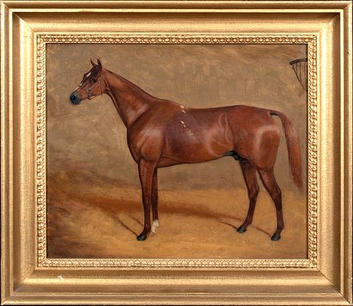 PORTRAIT OF A CHESTNUT HUNTER OIL PAINTING