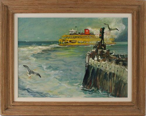 Cecil C. Bell, Oil on Board, "Leaving the Slip"