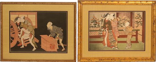 Two Japanese Erotica Shunga Woodblock Prints