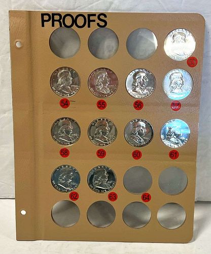 (11-coins) 1953-1963 Franklin Silver Proof Half Dollars
