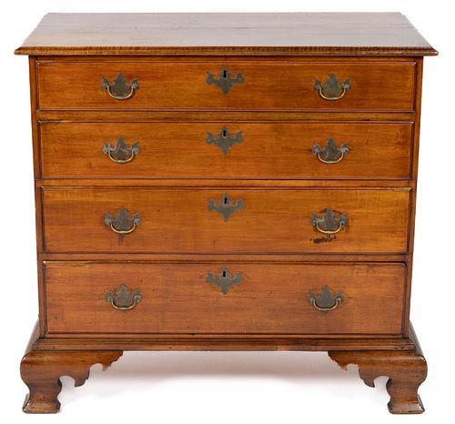 AMERICAN CHIPPENDALE CHERRY AND TIGER MAPLE CHEST OF DRAWERS