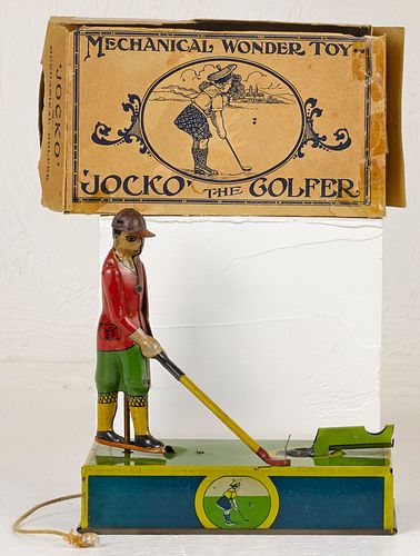 Painted tin wind-up Jocko the Golfer, 6 1/2'' h.
