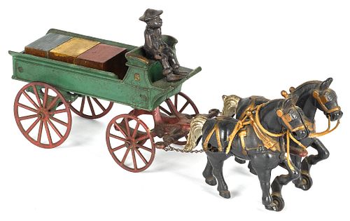 Kenton cast iron horse drawn wagon, 15'' l.