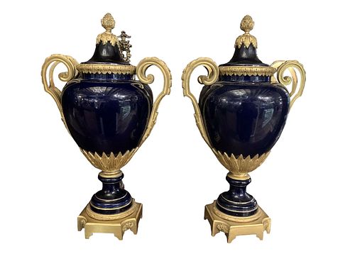 Pair Of French Urns Gilded Bronze Signed