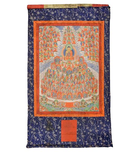 Large 19th Century Tibetan Thangka Medicine Buddha