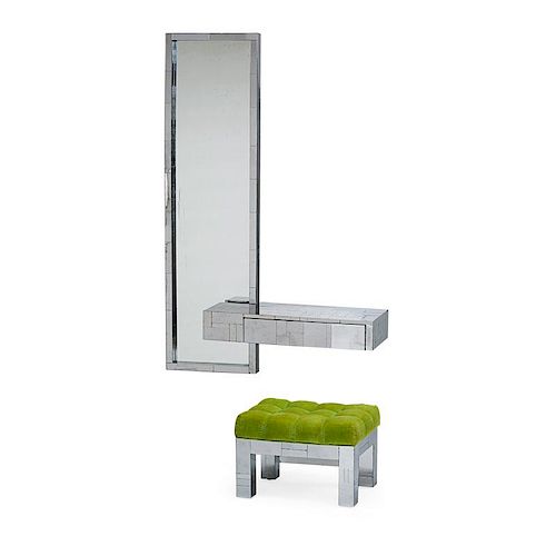 PAUL EVANS Cityscape mirror, console, and stool