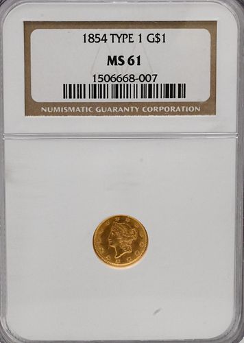 1854 NGC MS 61 One Dollar Gold Type 1
