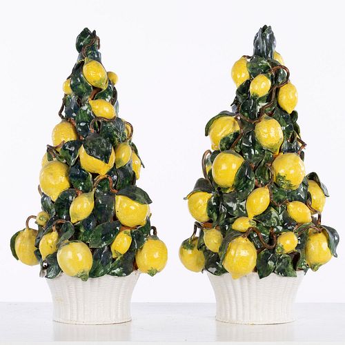 Pair of Vintage Ceramic Lemon Trees