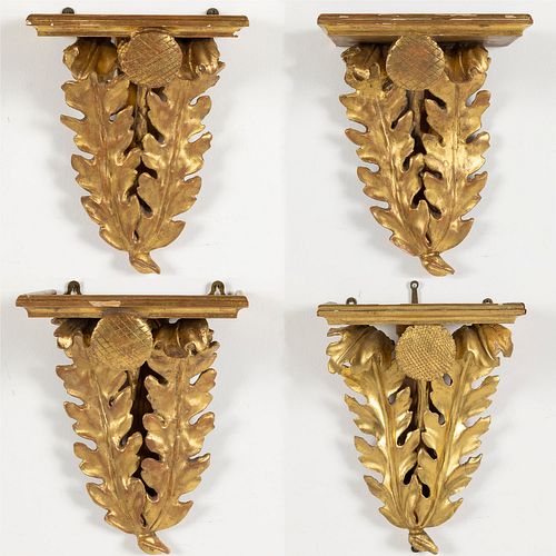 4 Gilt Thistle Carved Wall Brackets, Modern