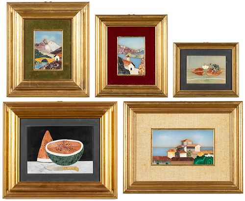 5 Italian Pietra Dura Framed Works