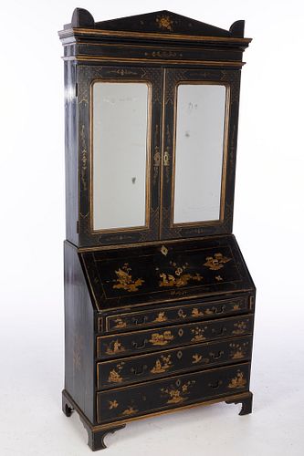 George II Japanned Bureau Bookcase, Partially 18th C