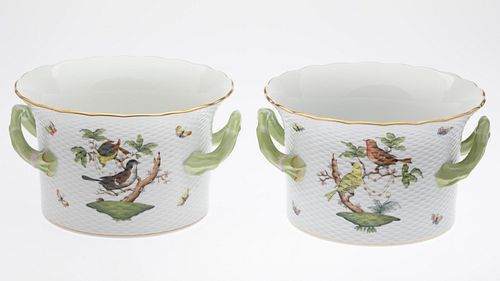 Pair of Herend Rothschild Bird Porcelain Planters