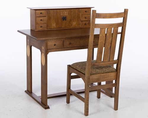 Stickley 'Harvey Ellis' Oak Desk and Side Chair