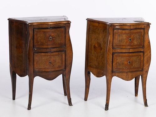 Pair of Italian Rococo Style Walnut Bedside Tables
