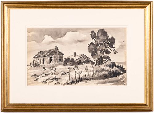 Reuben Gambrell, House on a Hill, Watercolor, 1945