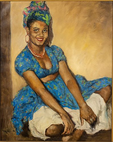 Pal Fried (Hungary/NY, 1893-1976) Woman in Blue, O/C
