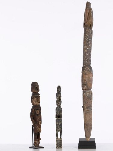 Papua New Guinea Carved Wood Totem & 2 Wood Figures