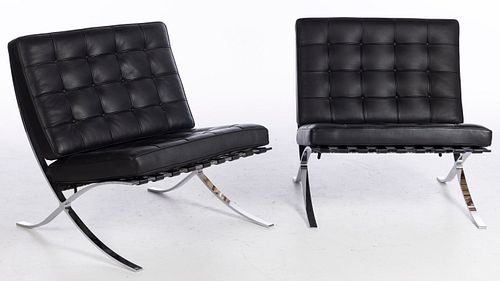 Pair of Italian Chrome and Leather Barcelona Chairs