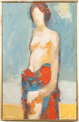 David Delong , Figure with Red and Blue Drape, O/C