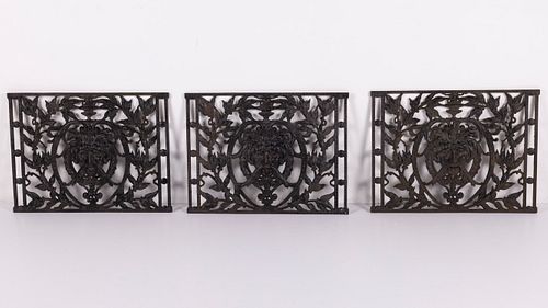 3 Cast Iron Rococo Revival Panels, 19th C