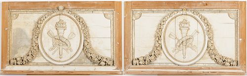 Pair Louis XVI Style Painted Wood Wall Panels
