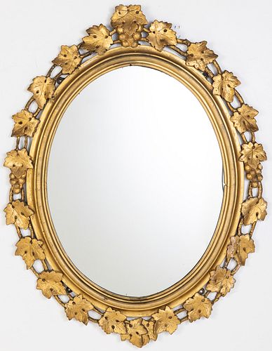 Oval Giltwood Mirror with Grape Leaves, 19th C