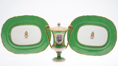 Pair of English  Platters and an Urn, 19th C