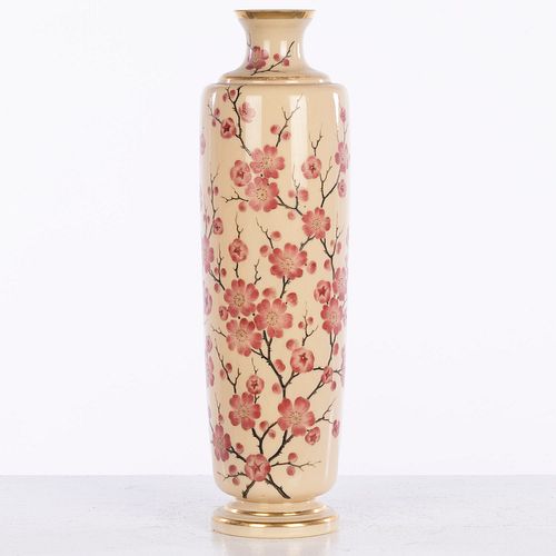 Tall Cylindrical Glass Floral Painted Vase, 19th C