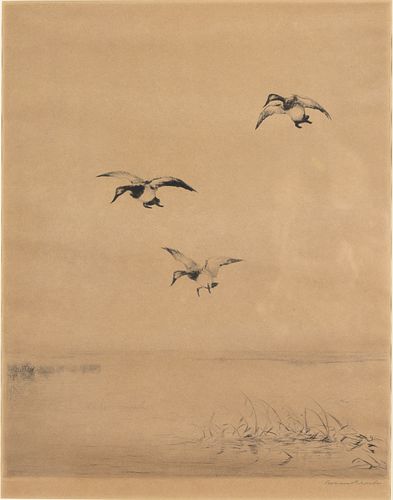 Roland Clark (1874-1957), Ducks in Flight, Etching