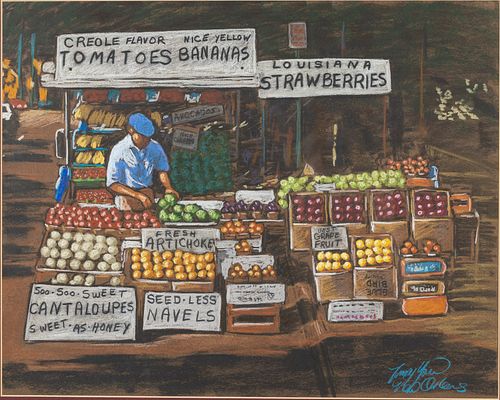 Tommy Yow (LA, 20th Century), New Orleans Fruit Stand, Pastel
