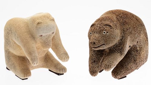 Two Inuit Carved Whale Bone Sculptures