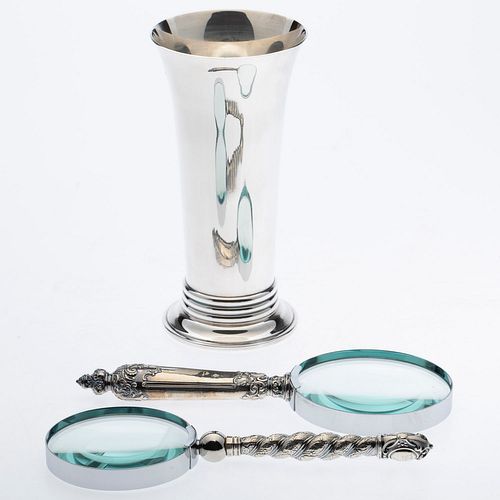 Asprey Sterling Silver Vase & Two Magnifying Glasses