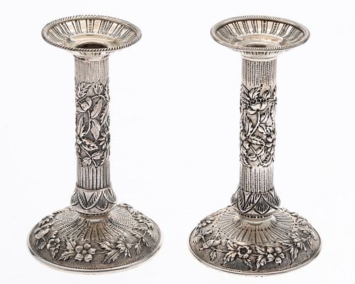 Two Similar Baltimore Sterling Repousse Candlesticks