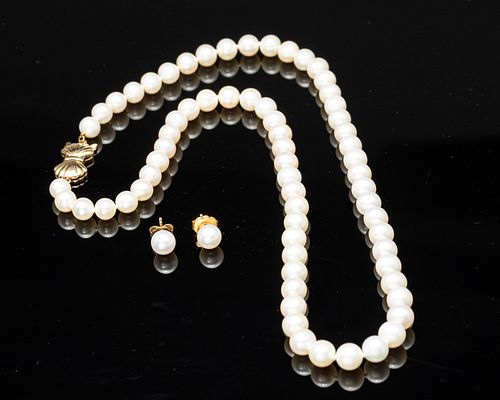 Blue Lagoon Mikimoto Pearl Necklace & Earrings 
