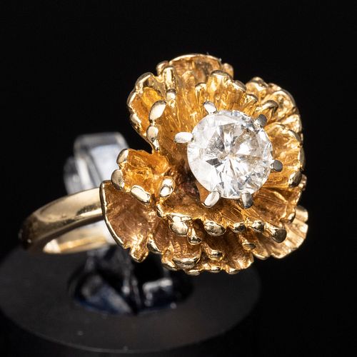 14K Gold and Diamond Flower Ring 