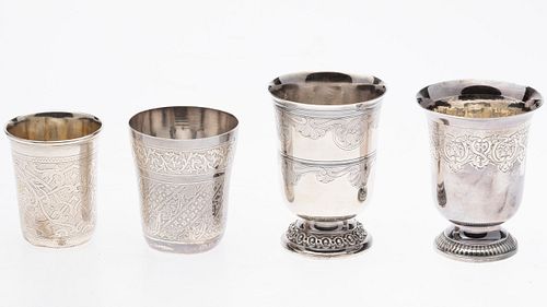 3 French Sterling Silver Cups and One Russian
