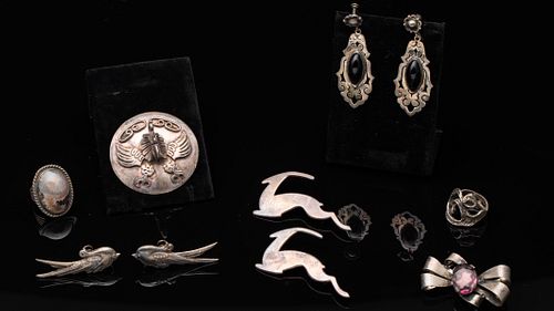 Group of Mexican Silver Jewelry and Two Rings