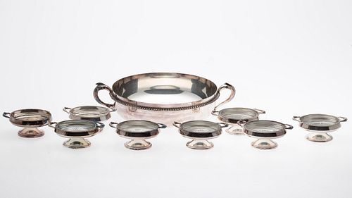 French Silverplate Bowl and 8 Salts