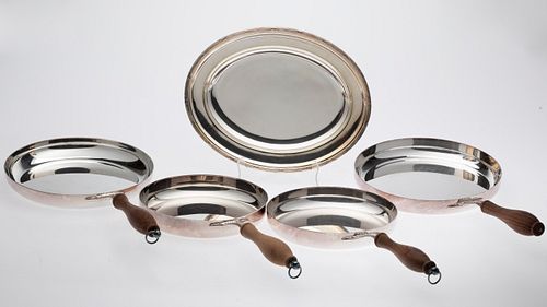 4 Silverplate Pans and a Silverplate Platter
