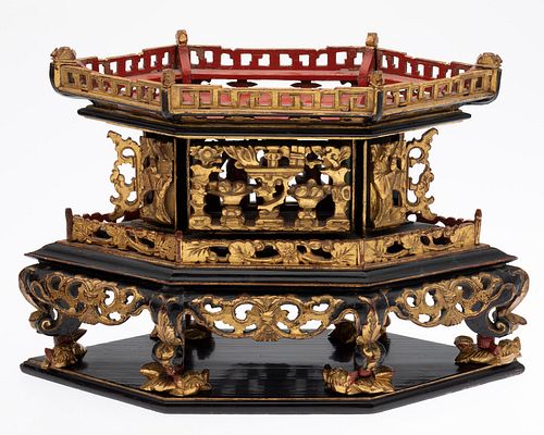 Chinese Lacquer and Gilt Wood Shrine