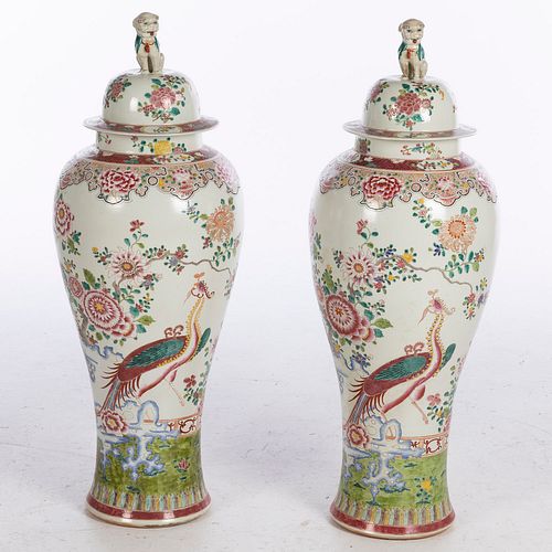 Pair of Large Chinese Lidded Jars, Modern