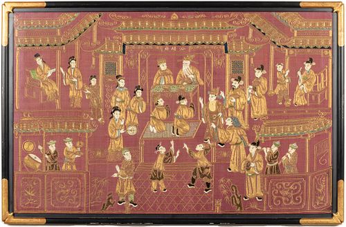 Chinese Silk Embroidery Palace Scene, 19th century