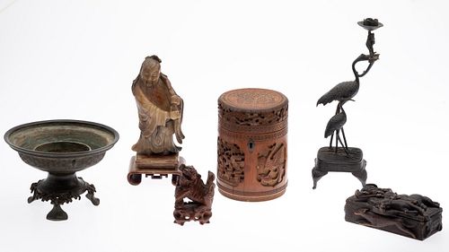 Group of Asian Bronze, Wood and Stone Articles