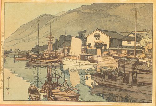 Hiroshi Yoshida, Harbor of Tomonowa, Woodblock