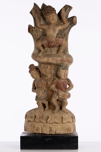 Carved Wood Taiwanese Totem with Dancers