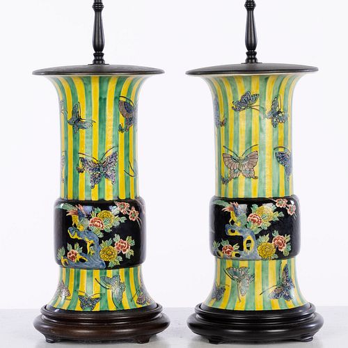 Pair of Chinese Ceramic Vases Now Mounted as Lamps