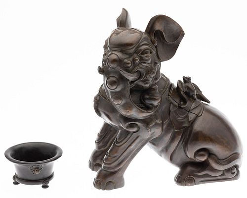 Chinese Elephant Shape Bronze Censer and Another