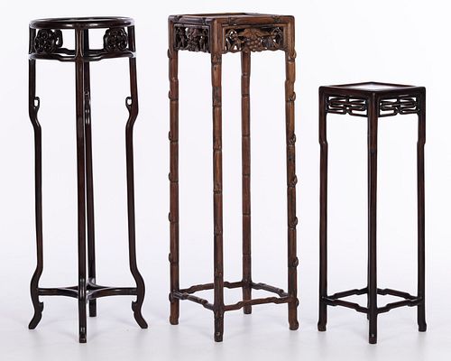 3 Chinese Hardwood Pedestals