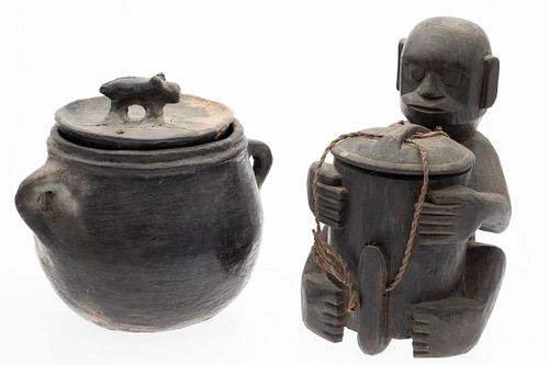 Indonesian Monkey Form Box & Ceramic Lidded Jar